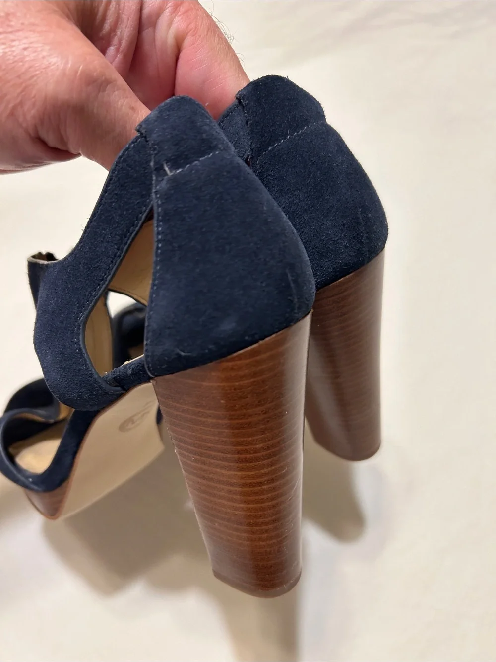 Michael Kors Navy Suede Zip-Front Block Heel Sandals